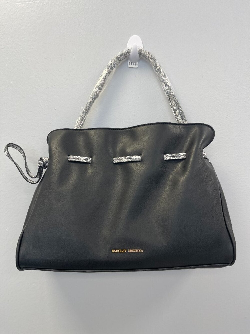 Badgley Mischka Vegan Leather Satchel Crossbody w/ Snake Print Handle - NWT - Picture 2 of 6
